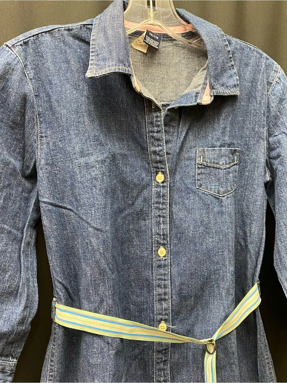 Vintage Gap Kids Denim Shirt Dress Girls XXL 14/16 Striped Belt Y2K
